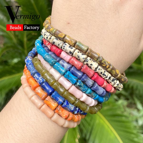 10 * 6 mm Perles en pierre naturelle en bambou Forme de joint coloré Sédiment de mer Perles Jasper pour les bijoux Bracelets de bricolage accessoires