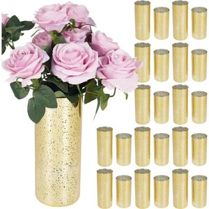 10 78 Ensemble de vase de cylindre en verre en or scintillant de 24 pour décor de comtes de mariage de fête de mariage bougie flottante 240523