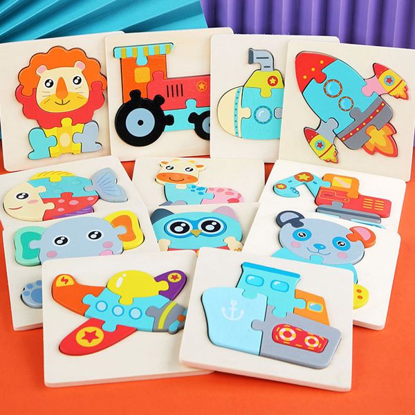 10.7 cm enfants bois coloré 3D Puzzles jouet Montessori jeux dessin animé animaux Puzzle bébé jouets éducatifs en bois pour les enfants