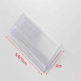 10 8 6 cm x 4 2 cm en plastique transparent Pvc étiquette signe étiquette affichage Clip de fixation pour supermarché magasin bois étagère en verre montage 100pcs230P