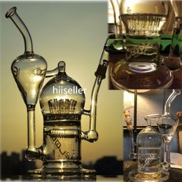 10.8 pulgadas Percolador Tuberías de agua Cachimbas Pipa de vidrio para fumar Shisha Recycler Dab Rigs Gravity Glass Bong con un tazón de 14 mm