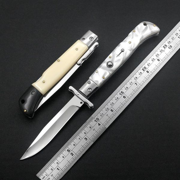 Cuchillo plegable de caza al aire libre resistente de 10 94 pulgadas, cuchillo táctico automático, hoja 440, mango de hueso con acabado de espejo, EDC Multitool209v