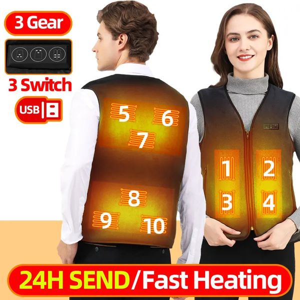 10 zones gilet chauffant hommes femmes Usb électrique auto-chauffant gilet chauffant veste lavable vêtements thermiques 240111