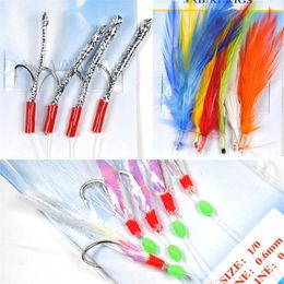[10 tassen] Sabiki Feather / Tinsel Tube / Flash-installatie Maat 1/0 Assortied Aas Fish Catching Rigs Groothandel / Retail 201019