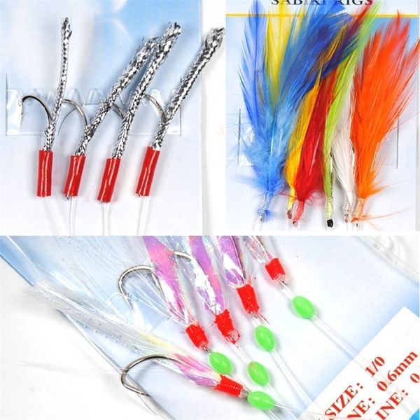 [10 sacs] Sabiki Plume / Tinsel Tube / Flash Rig Taille 1/0 Assortied Bait Fish Catching Rigs Vente en gros / au détail 201019