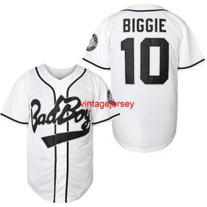 # 10 Biggie Smalls Bad Boy Plain Hip Hop Vêtements Hipster Baseball Vêtements Chemises boutonnées Uniformes de sport Hommes Jersey Blanc S-XXXL