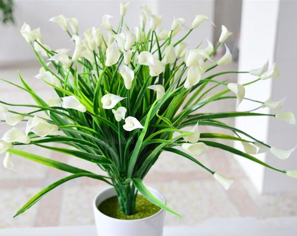 10 bouquet/lot 25 têtes/bouquet mini calla artificielle avec feuille en plastique faux lys plantes vertes maison chambre Vase décoration fleurs