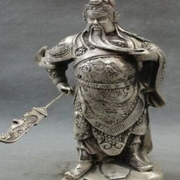 10 Chinees Silver Dragon Head Loyalism Warrior Guangong Guan Yu God Statue Metal Handicraft288s
