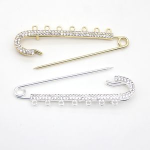 10 cm goud /verzilverde legering legering strass veiligheidspennen broches kristal hijab sjaal pennen met 7 lussen voor doe -het -zelf sieraden maken