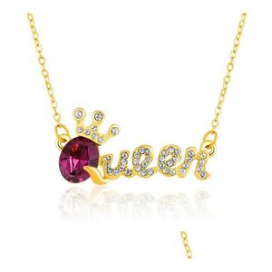 10 kleuren elegante koningin-hanger ketting met kristal diamanten sleutelbeenketting Mode-accessoires Verjaardag Leuk cadeau Schip Drop Leveren