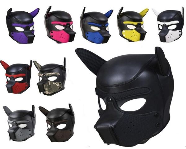 10 couleurs sexy cosplay jeu de rôle chien masque de tête complet doux rembourré latex caoutchouc chiot BDSM bondage capuche jouets sexuels pour femmes Y2006162285156