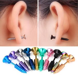 10 kleur Roestvrij staal Hypoallergeen Stud Oorbellen Mannen vrouwen Unisex schroef Piercing Oor Ringen Mode Punk Halloween Sieraden Gift