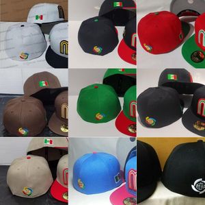 10 couleurs 2023 Lettre d'or pour hommes M Casquettes fermées pleine taille Rouge Vert Marron Mexique Baseball Chapeaux ajustés à bord plat Hip Hop Chapeau de sport classique Toutes les équipes Au12-08