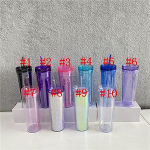 10 Couleurs 20 oz Acrylique Skinnny Tumbler avec Couvercle Paille Double Paroi AS Tasses en Plastique Réutilisables Bouteilles d'Eau de Voyage Droite Claire RRA4063