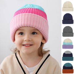 10 kleuren babymuts zachte warme kinderboanies gebreide hoeden voor peuter solide streep kleur kinderen winterhoed groothandel