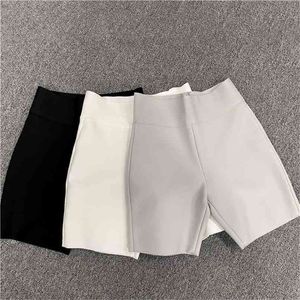 10 Couleurs Bandage Shorts Blanc Noir Gris Pantalon Court Taille Haute Qualité Rayonne Vintage Vestios 210714