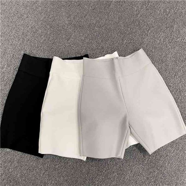 10 colores pantalones cortos de vendaje blanco negro gris pantalones cortos cintura alta calidad superior rayón vintage vestios 210724