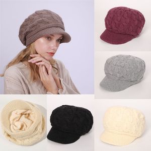 10 couleurs grandes filles hiver casquettes Plus velours chaud lapin laine Ttwist Stingy bord chapeaux Crochet casquette filles accessoires M435