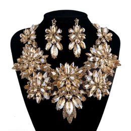 10 kleuren bruids bruiloft verklaring sieraden sets strass kristal ketting champagne kleur voor vrouwen feestjurk accessoires 240115