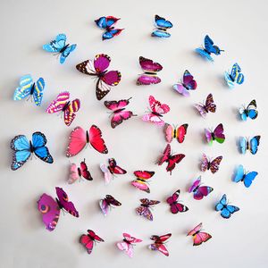 10 colores mariposa 3D pegatina de pared 12 unids/set PVC adhesivo para refrigerador para paredes de decoración de sala de estar