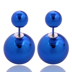 Pendientes clásicos de doble bola en 10 colores, pendientes de perlas de doble cara de Color caramelo para mujer, joyería brillante Pusety