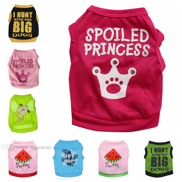 10 couleurs coton vêtements pour chiens chemises de sublimation vêtements pour animaux de compagnie ventilation chien slogan costume mignon coeur gilet pour petits chiens T-shirt L Spoiled Princess Sweet A47