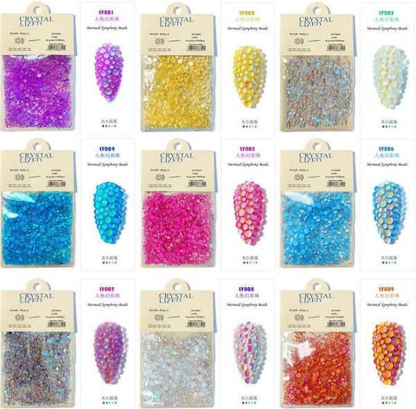 10 couleurs cristal Nail Art Décorations 1440pcs / pack Perles Flatback Aurora Strass Pour Ongles Mix Taille Sirène Symphonie Gemmes Irisées Perles Pierres