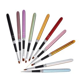 10 kleuren verschillende maten nagel aset met koperhandgreep ontwerp 10 pcset Poolse nylon uv gel schilderen nagelborstels1400288
