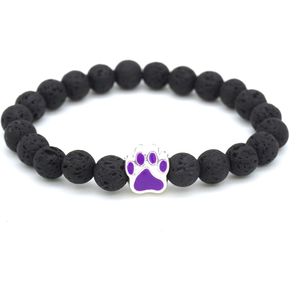 10 kleuren hond poot 8 mm zwarte lava stenen kralen streng armband etherische oliediffuser armbanden vulkanische rots voetafdruk kralen mki hand strings