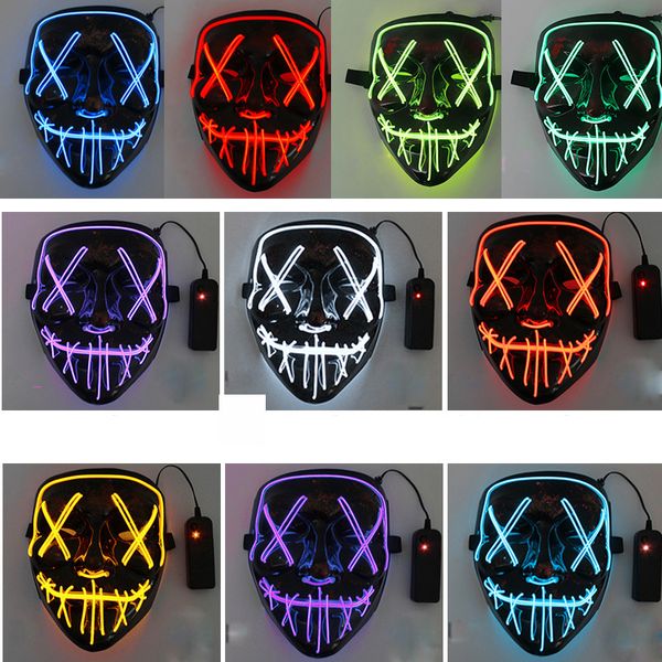 10 couleurs Cosmask Halloween Masque néon Masque LED Masque Mascarade Party Light Glow In The Dark Masques drôles Cosplay Costume Fournitures WCW675
