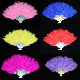 10 couleurs pliant plume ventilateur fête décoration tenu à la main Vintage Style chinois danse mariage artisanat plumes duveteuses pliable danse ventilateurs Halloween plume ventilateur JJ 9.22