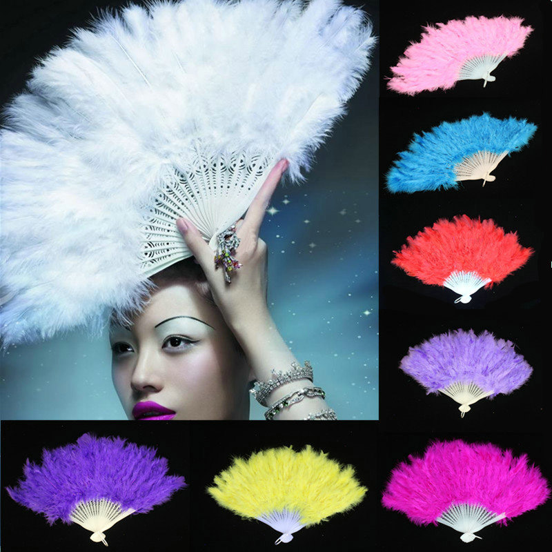 10 Cores Folding Feather Fã Decoração De Festa Hand Held Vintage Chinese Style Dance Wedding Craft Downy Feathers Foldable Dancing Fãs