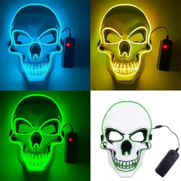 10 couleurs Halloween Horror LED Mask Skull Shape Cold Light Light Masques brillants Dance Glow in the Dark Festival Cosplay Masque effrayant pour femmes Fournitures pour hommes HJ5.23