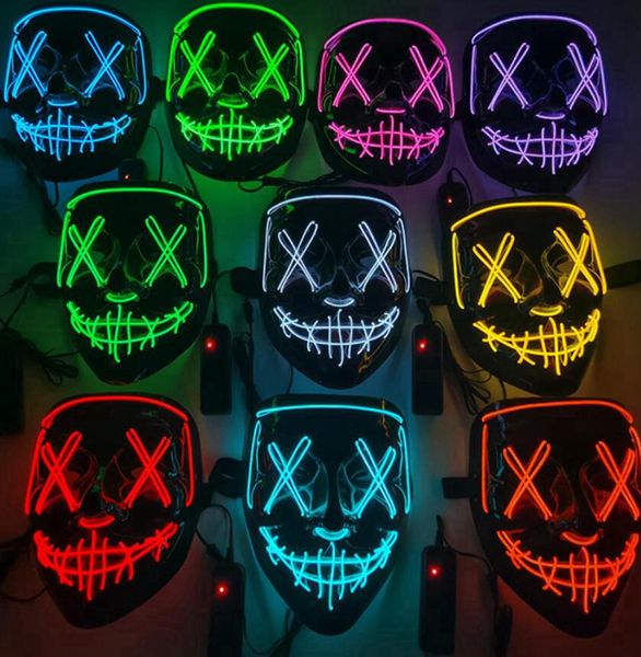 10 couleurs Halloween Masque effrayant Cosplay Masque LED Light Up El Wire Horror Mask Glow in Dark Masque Festival Party Masks CYZ32326281813