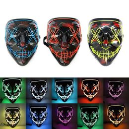 10 kleuren! Halloween Scary Party Mask Cosplay Led Mask Light up EL Wire Horror Mask voor Festival Party i0721