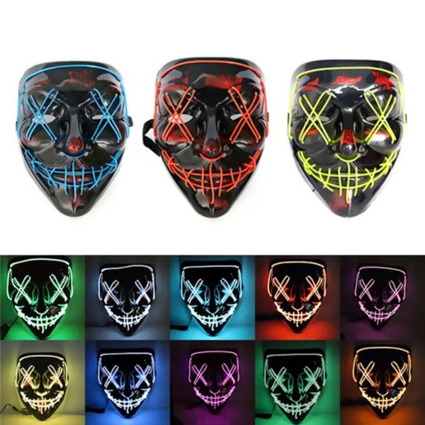 10 colores! Halloween Scary Party Mask Cosplay Máscara Led Light up EL Wire Horror Mask para Festival Party A0727