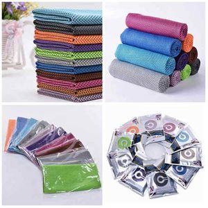 10 couleurs glace serviette froide 30 * 80 cm doubles couches serviettes de refroidissement magiques instantanées été insolation sport fitness serviettes à séchage rapide ZZA2319 mer