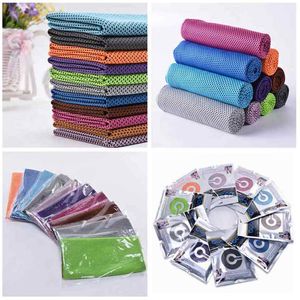 10 couleurs glace serviette froide 30 * 80 cm doubles couches serviettes de refroidissement magiques instantanées été insolation sport fitness serviettes à séchage rapide ZZA2319 Sea Shipping