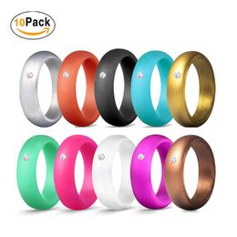 10 kleuren / partij 5.7mm brede vrouwen bruiloft siliconen ringen voor meisjes crystal diamant verlovingsbruid comfortabele zachte rubberen vinger ring sieraden
