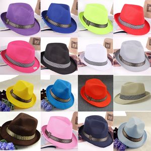 10 colores Hombres Mujeres Niños Sombreros para el sol Fedora suave Panamá Sombreros Verano Primavera Al aire libre Jazz Stingy Brim Gorras Moda Street Top Hats GH-38