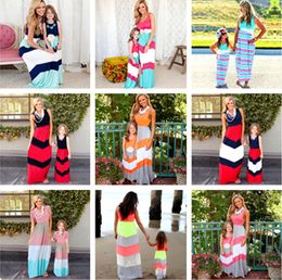 10 kleuren moeder dochter jurk gestreepte matching moeder dochter kleding familie look moeder en dochter jurk bohemian stijl familiekleding