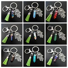 10 kleuren natuurlijke zeshoek kristal pijler sleutelhanger tassel sleutelhangers palmvorm sleutelhanger verschillende kleuren van kwasten sleutelhanger hanger