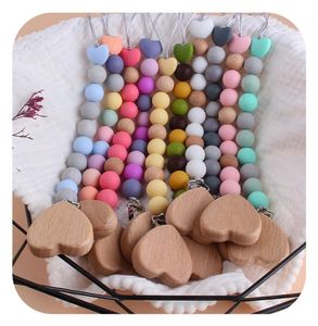 10 colores NUEVO amor Heart Wood Pacifier Clip Baby Diy Creative Pacifier Cadena Cartoon Beads Peeds de madera Partitiers Z22361074857