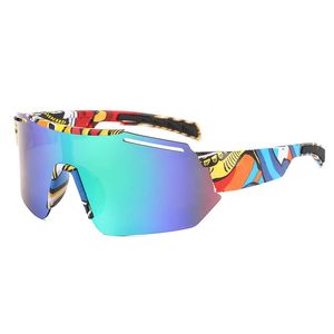 10 kleuren outdoor sport zonnebril randloze bril stijl frame met kleurrijke patroon been uit een stuk volledige lenzen glazen
