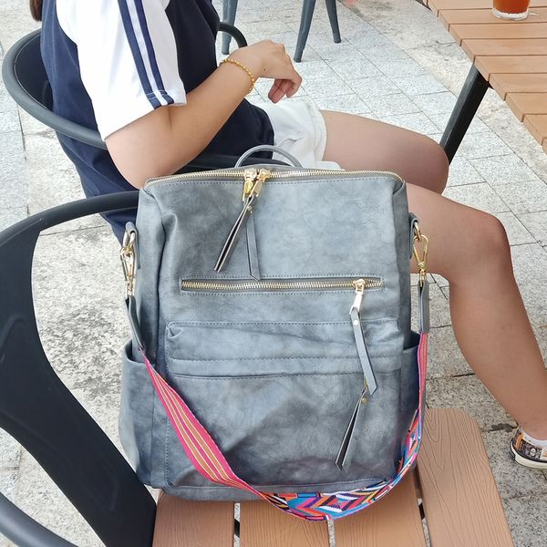 Mochila con correa de guitarra PU en 10 colores, mochilas de hombro de piel sintética marrón, mochila escolar para niña blanca DOMIL1404