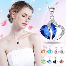 10 couleurs pendentifs en cristal romantique colliers pour femmes belle amour en forme de coeur chaîne en argent tour de cou femme mode bijoux en vrac