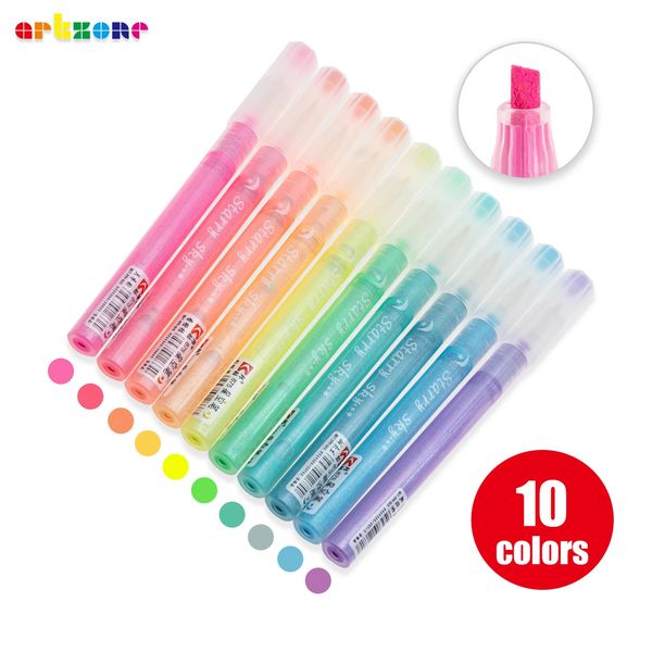 10 colores brillantes en polvo resaltador pluma brillante juego fluorescente marcadores de arte para dibujar pintura garabatear 231220