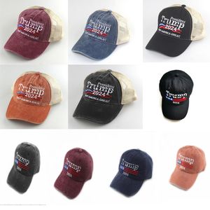 10 couleurs Trump Hats 2024 Biden Summer Net Peak Cap USA USA Élection présidentielle Caps de baseball lavé Cotton Sun Hat DB652