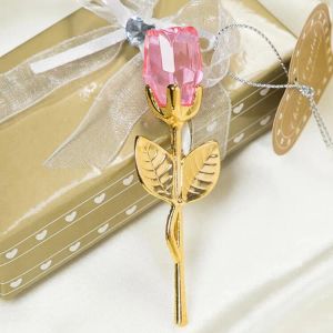 10 colores Regalo del día de San Valentín Cristal Rosa Flor artificial Plata Varilla de oro Flor rosa para novia Regalos de boda para invitados 0117