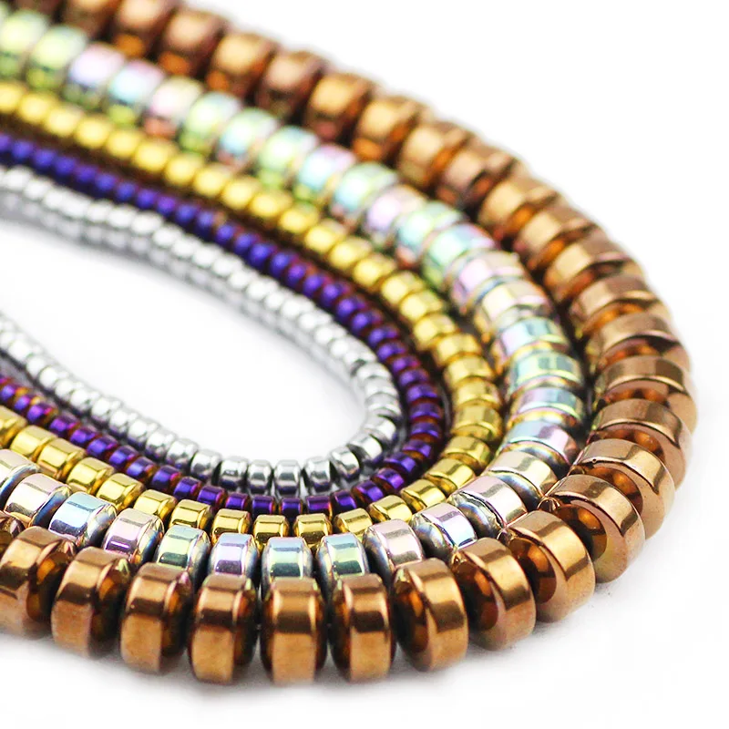 10 couleurs 3/4/6/8mm Cylindre plat d'hématite naturelle Stone Round Perles en vrac pour les bijoux Bracelet DIY ACCESSORORISE